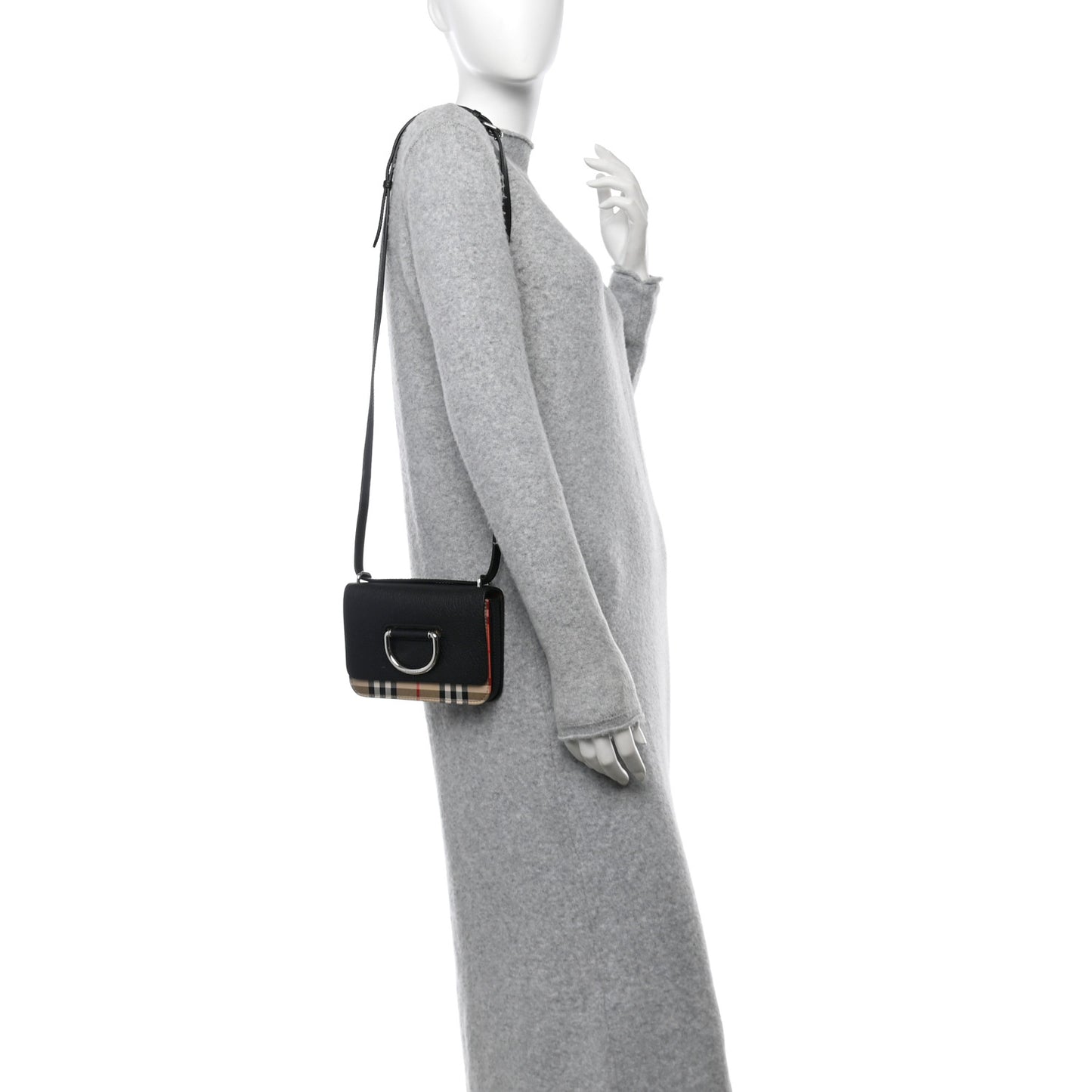Goatskin Vintage Check Mini D-Ring Bag Black