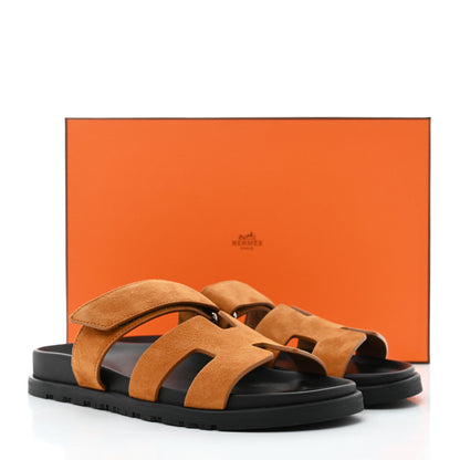 Hermes Suede Goatskin Womens Chypre Sandals 37 Naturel 9 of 9