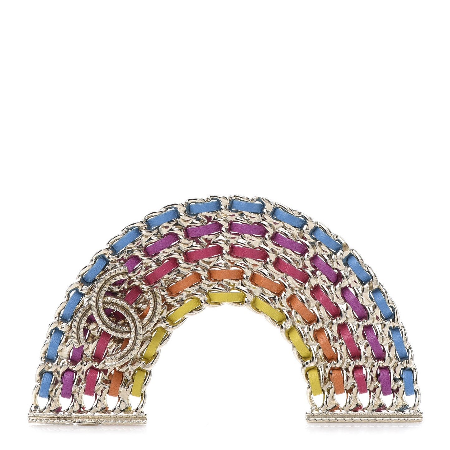 Lambskin Chain Rainbow CC Brooch Gold Multicolor