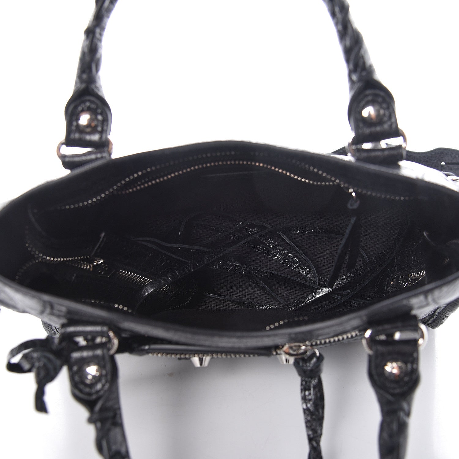 Balenciaga Agneau Classic Silver Hardware Mini City Logo Strap Black White 5 of 10