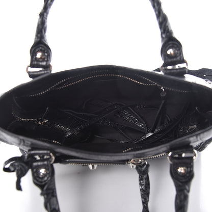Balenciaga Agneau Classic Silver Hardware Mini City Logo Strap Black White 5 of 10