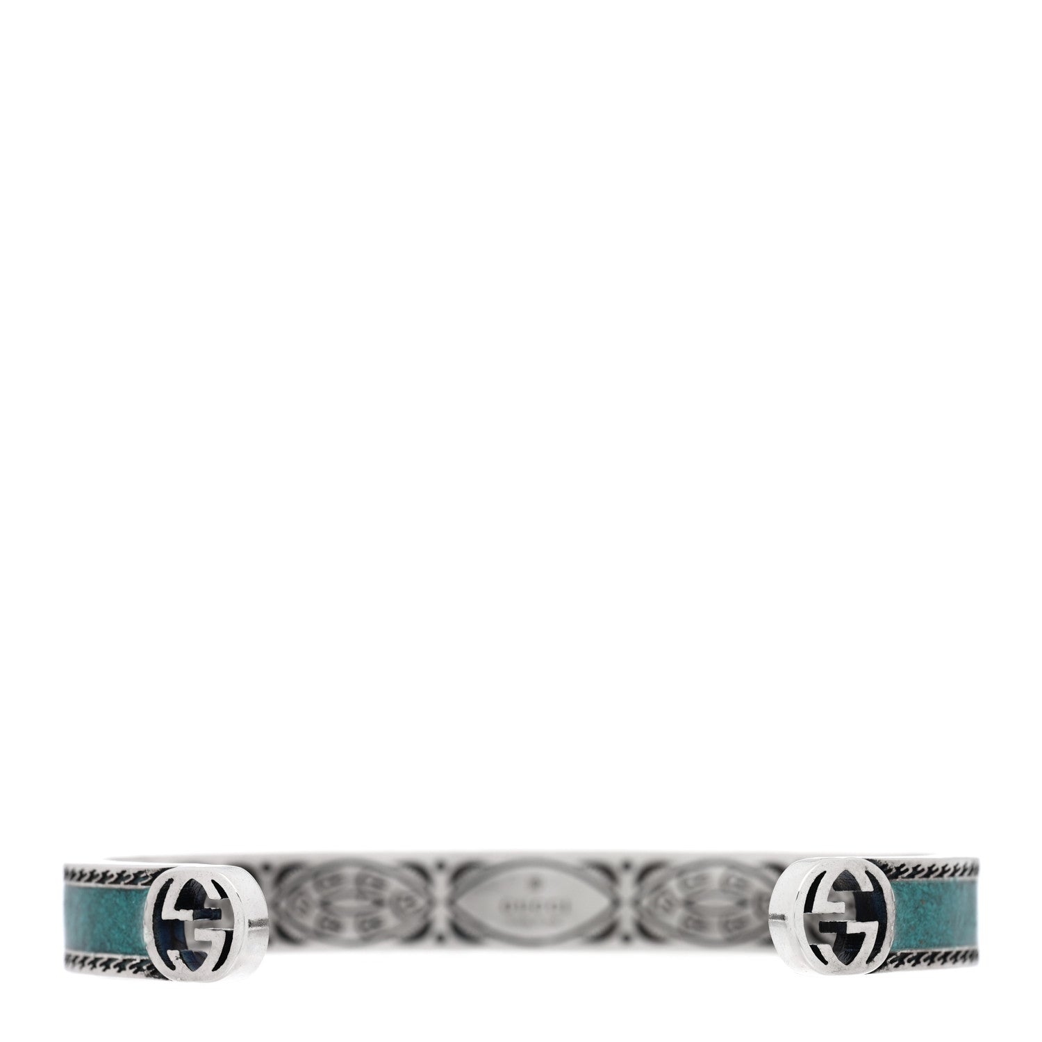 Gucci Sterling Silver Enamel Interlocking G Cuff Bracelet Green 2 of 3