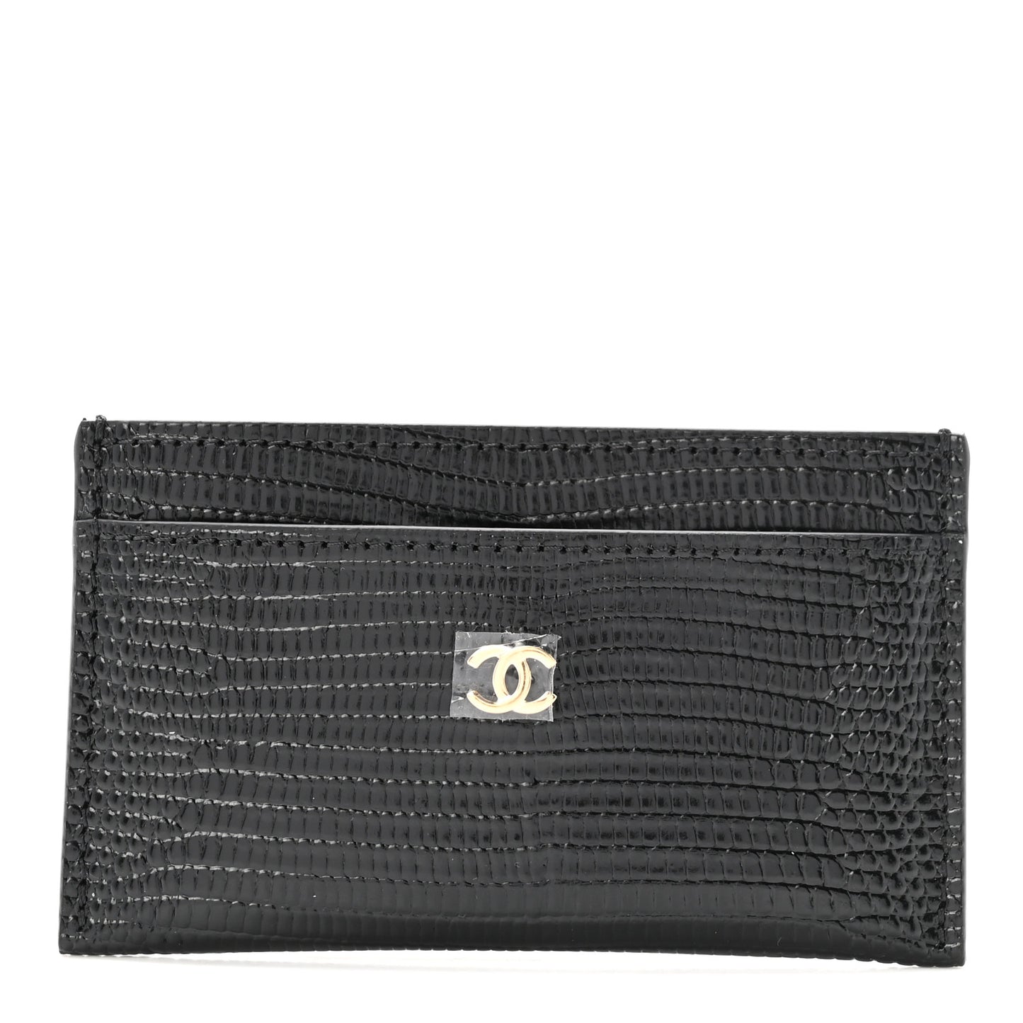 Calfskin Lizard Embossed Card Holder Black