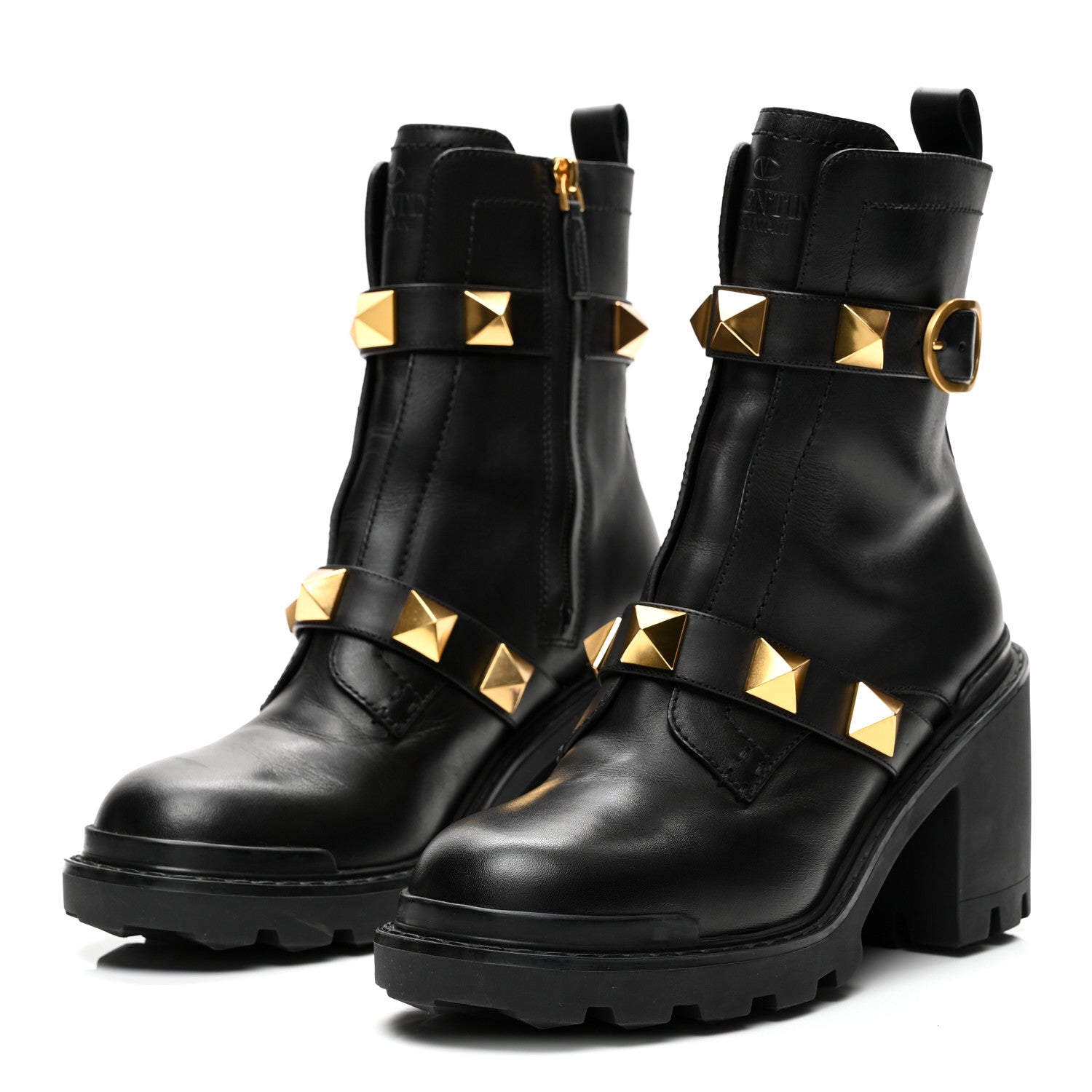 Valentino Garavani Calfskin Roman Stud 20/85mm Combat Boots 39.5 Black 3 of 9