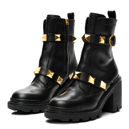 Valentino Garavani Calfskin Roman Stud 20/85mm Combat Boots 39.5 Black 3 of 9