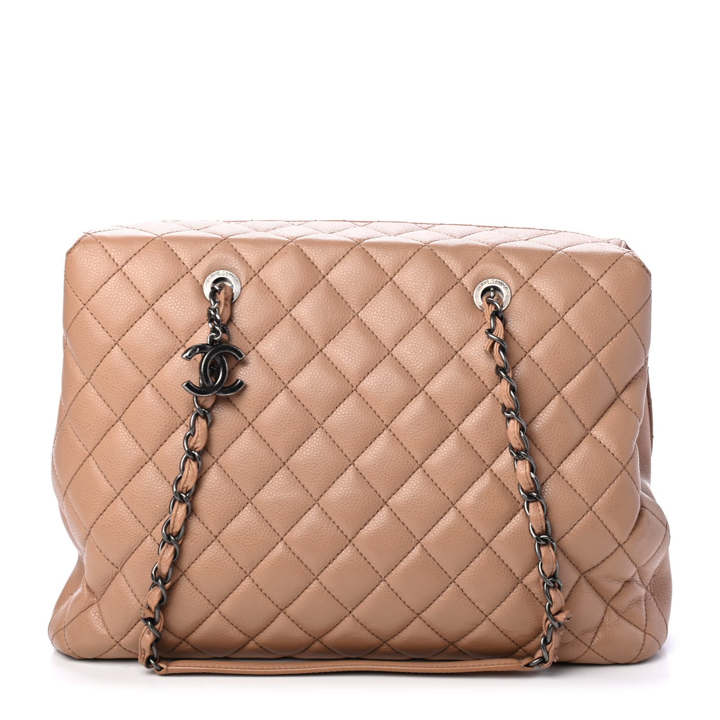 Caviar Quilted Large City Shopping Tote Beige