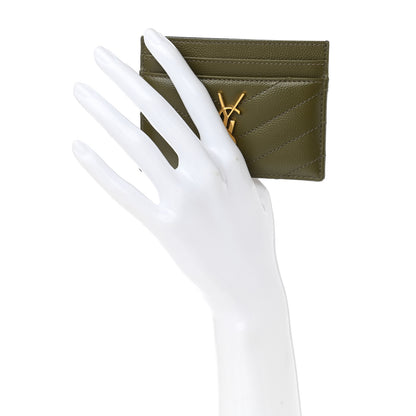 Saint Laurent Grain De Poudre Matelasse Chevron Monogram Credit Card Case Vert Kaki 2 of 7