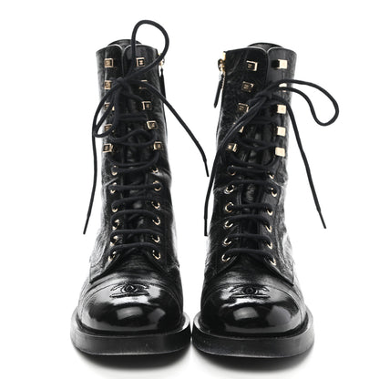 Chanel Aged Calfskin Lace Up Combat Boots 37.5 Black 2 of 9