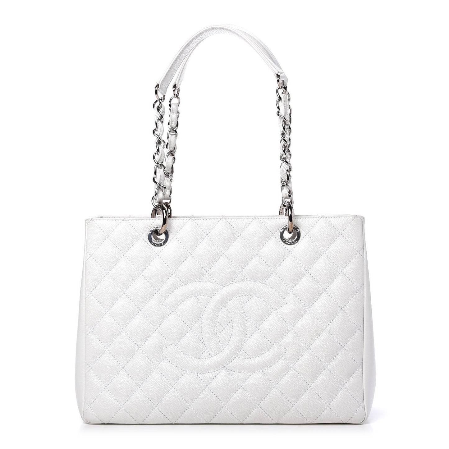 Caviar Quilted Grand Shopping Tote GST White