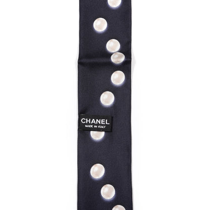 Chanel Silk Pearl CC Slim Bandeau Scarf Navy 2 of 4