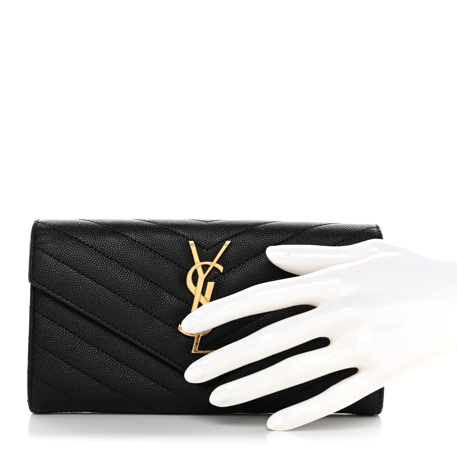 Saint Laurent Grain De Poudre Matelasse Chevron Monogram Flap Wallet Black 2 of 9