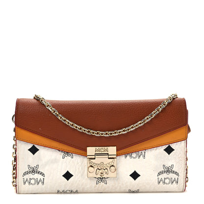 MCM Calfskin Visetos Monogram Patricia Color Block Wallet On Chain Cognac White 1 of 10