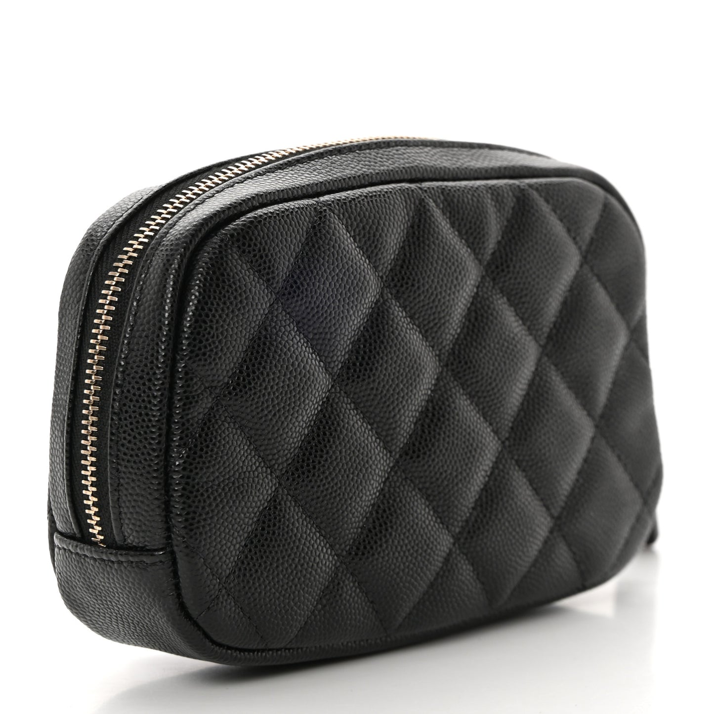 Caviar Quilted Small Curvy Pouch Cosmetic Case Black