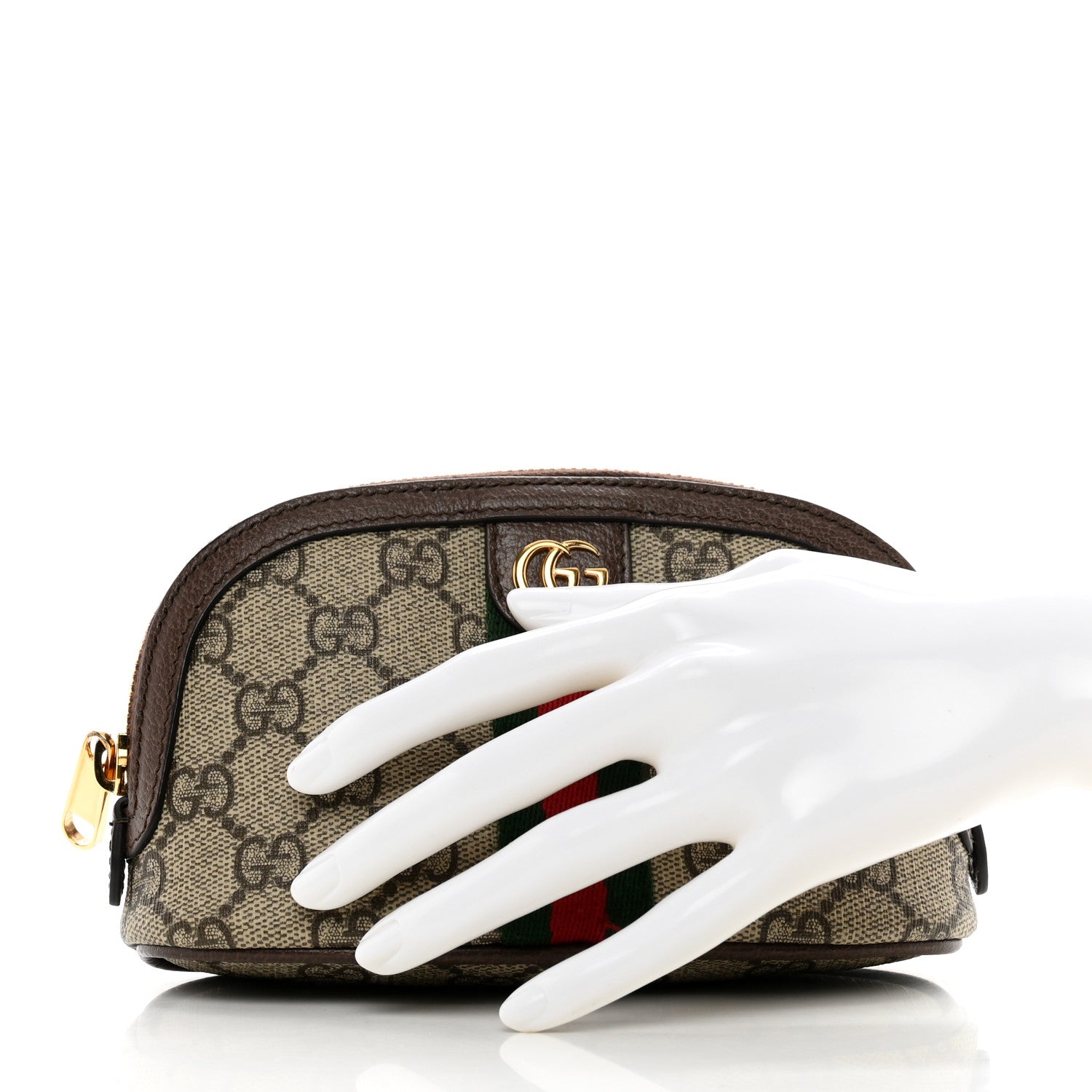 Gucci GG Supreme Monogram Textured Calfskin Web Medium Ophidia Cosmetic Case Beige Ebony New Acero 2 of 8