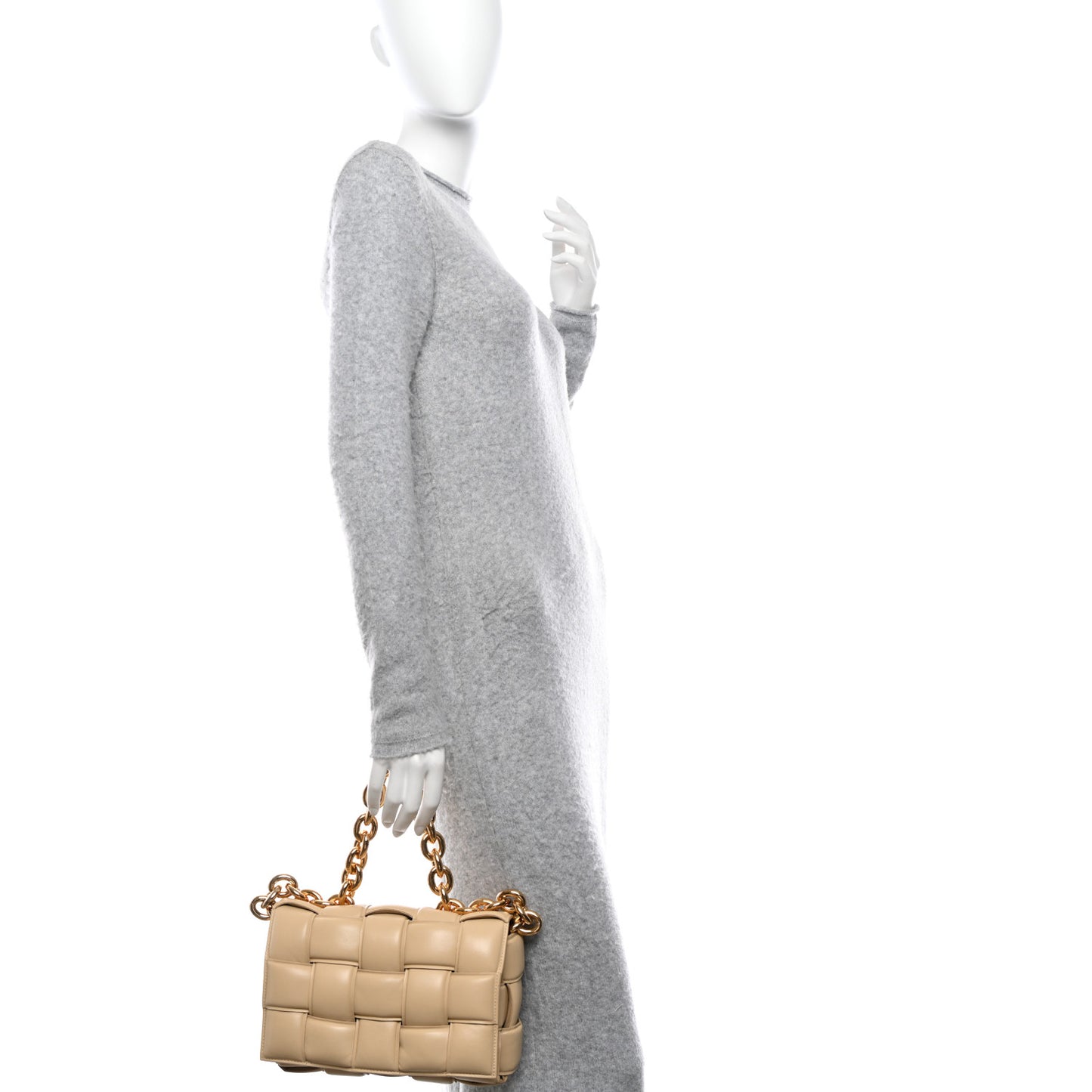 Lambskin Maxi Intreccio Padded Chain Cassette Crossbody Bag Porridge