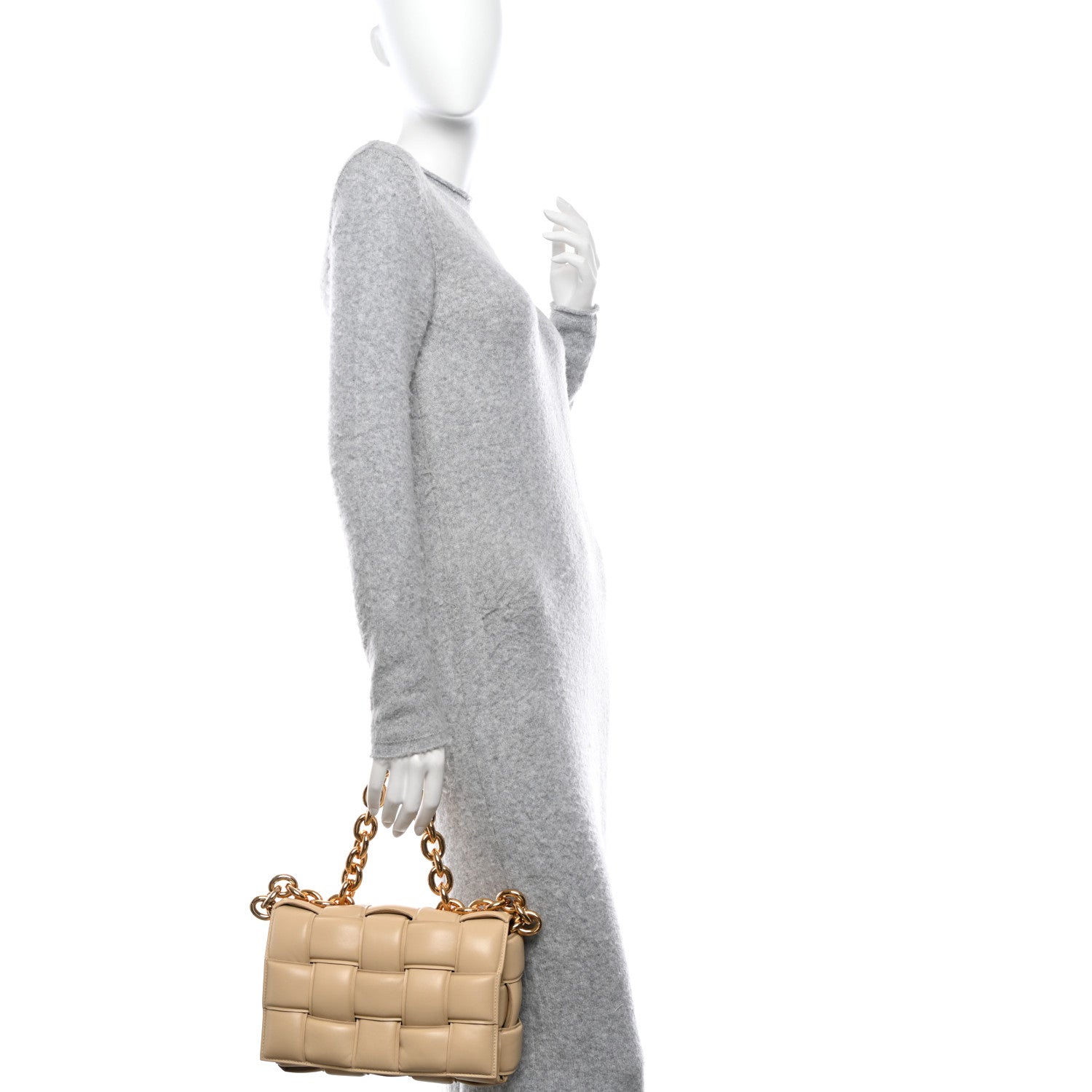 Bottega Veneta Lambskin Maxi Intreccio Padded Chain Cassette Crossbody Bag Porridge 2 of 9