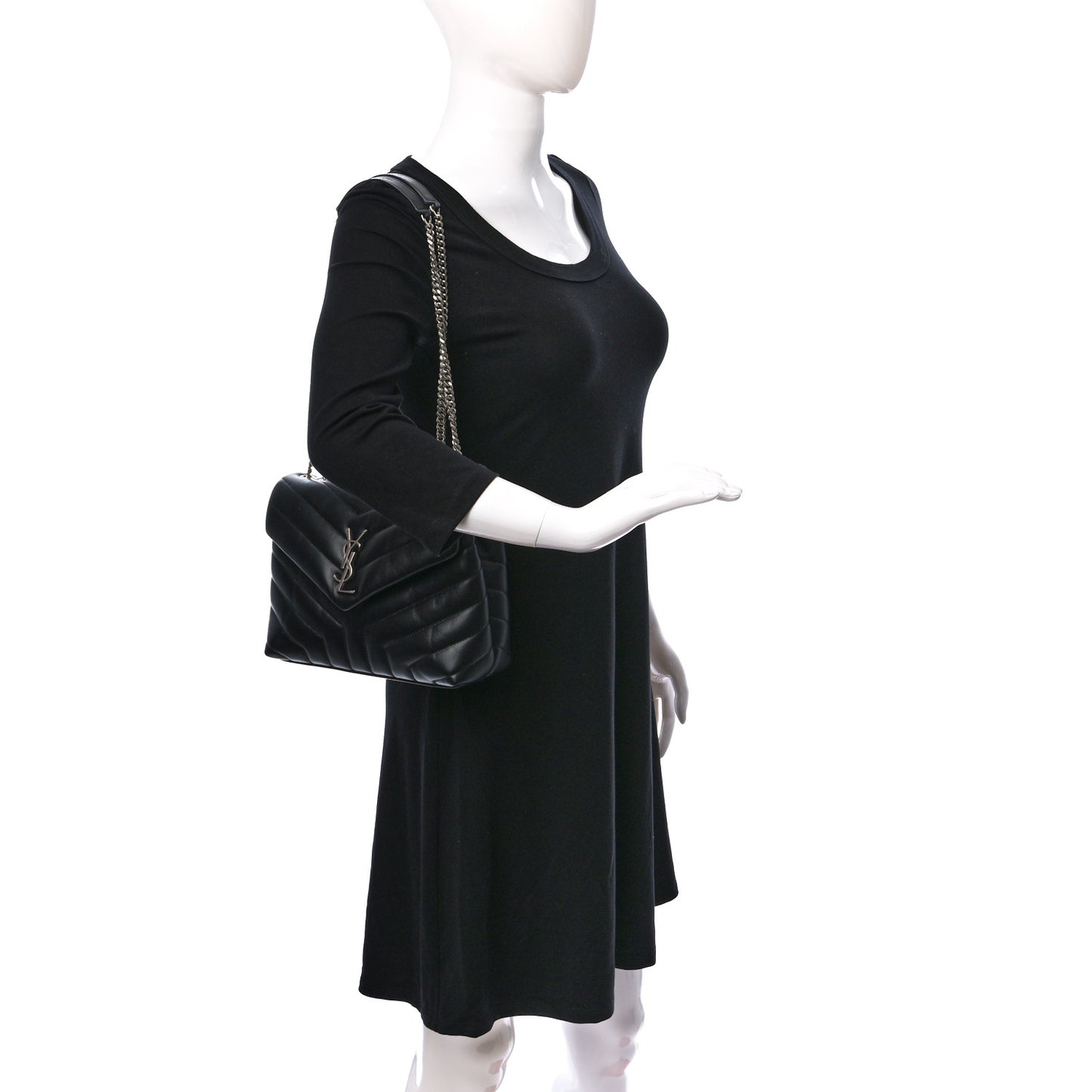 Calfskin Y Quilted Monogram Small Loulou Chain Satchel Black