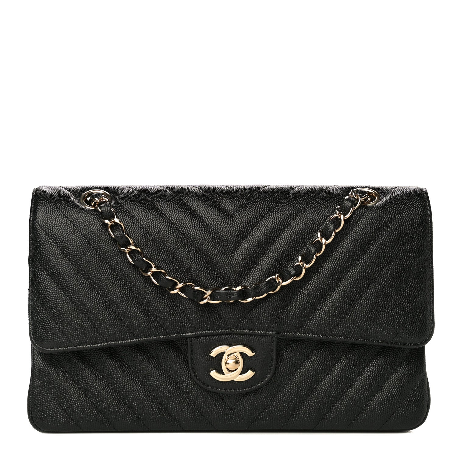 Chanel Caviar Chevron Quilted Medium Double Flap Black 1 of 9