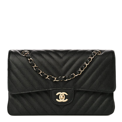 Chanel Caviar Chevron Quilted Medium Double Flap Black 1 of 9