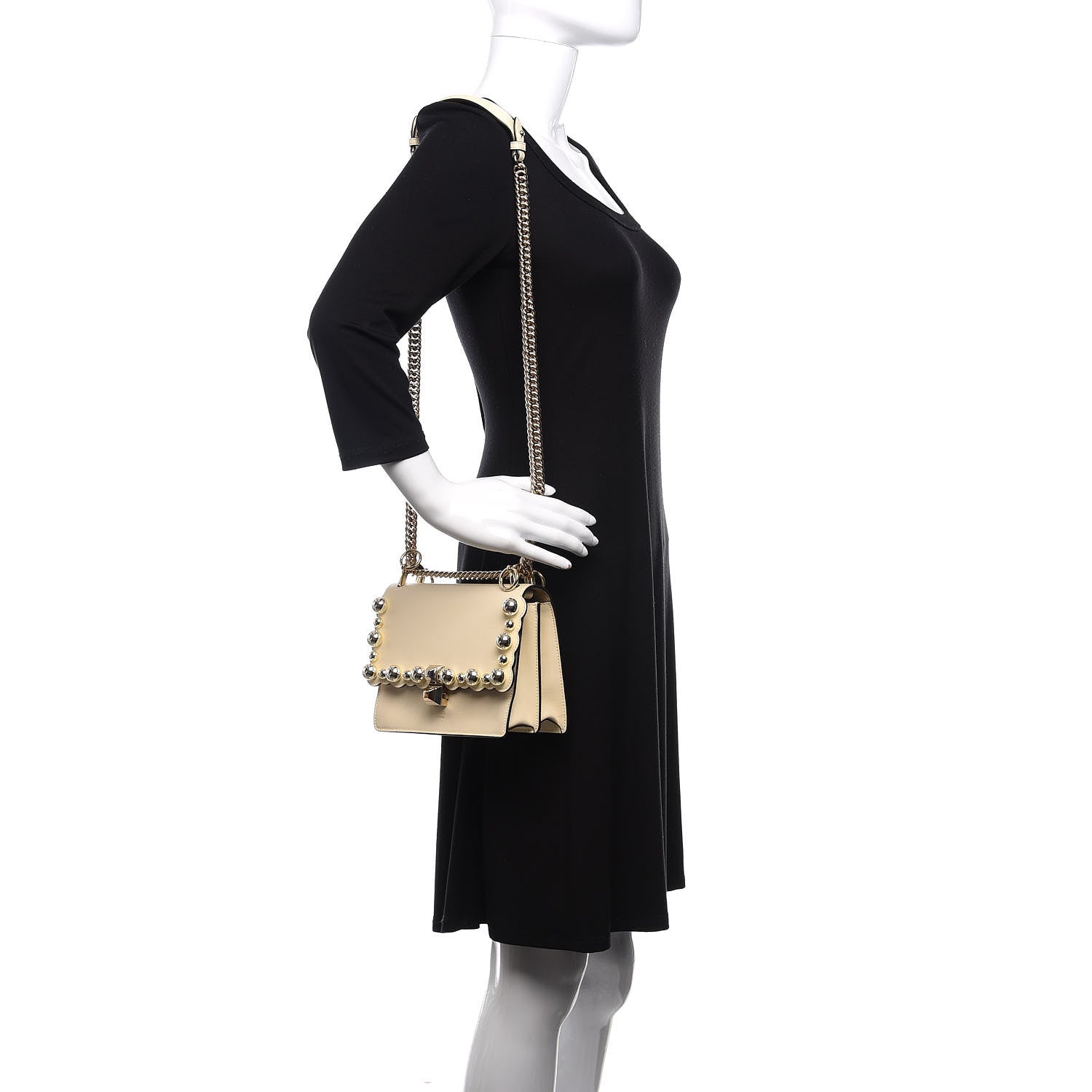 Fendi Vitello Liberty Pearl Scalloped Studded Small Kan I Shoulder Bag Burro 2 of 10