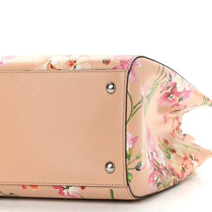 Gucci Shangai Calfskin Blooms Print Medium Bamboo Shopper Tote Pink Apricot Multicolor 10 of 12