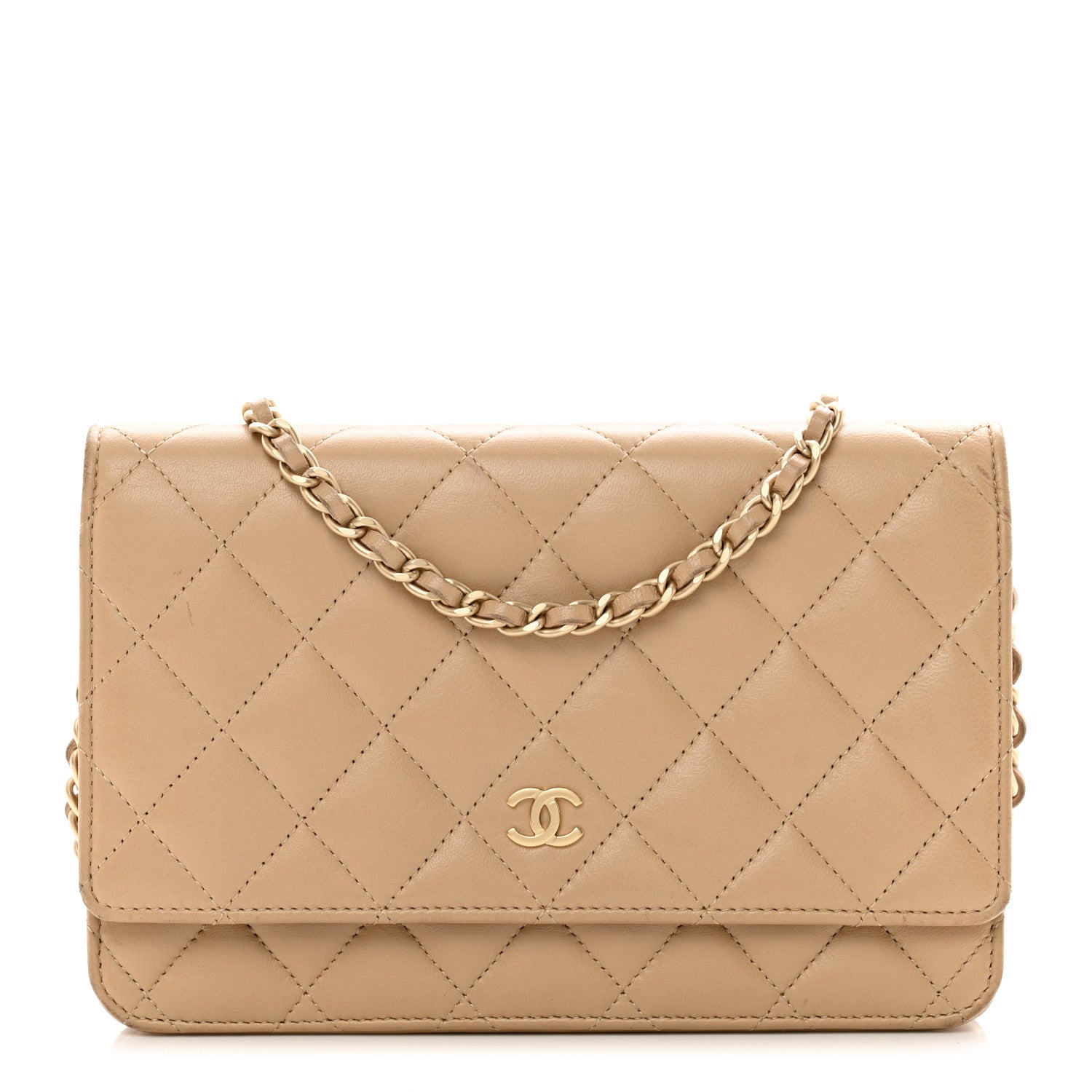 Chanel Lambskin Quilted Wallet On Chain WOC Beige 1 of 12