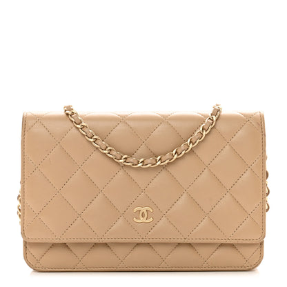 Chanel Lambskin Quilted Wallet On Chain WOC Beige 1 of 12