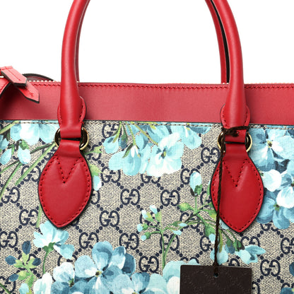 Gucci GG Supreme Monogram Blooms Medium Zip Top Tote Beige Blue Navy Hibiscus Red 10 of 10