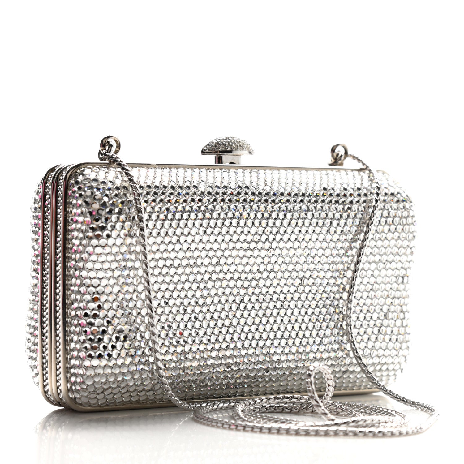 Judith Leiber Swarovski Crystal Minaudiere Clutch Silver 2 of 7