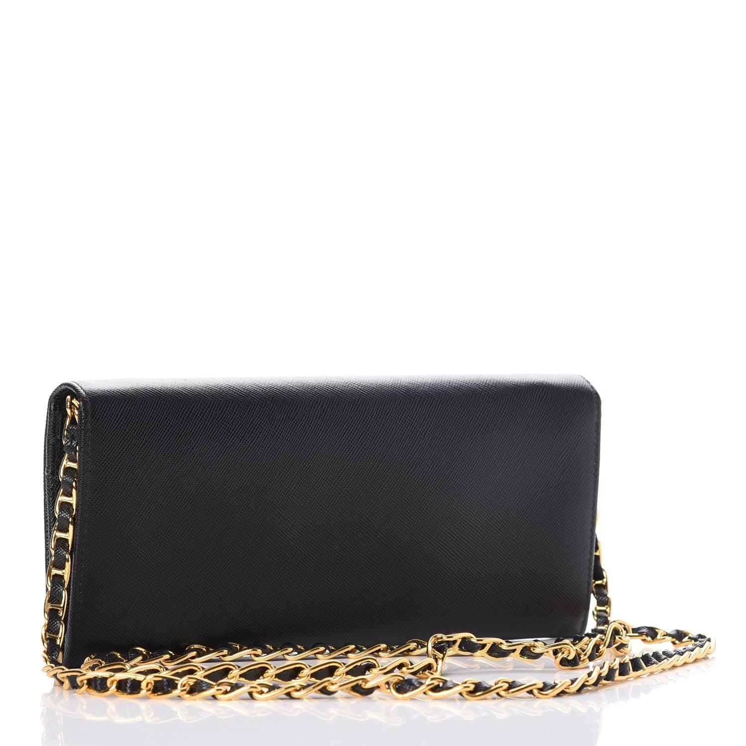 Prada Saffiano Metal Oro Chain Wallet Nero Black 3 of 10