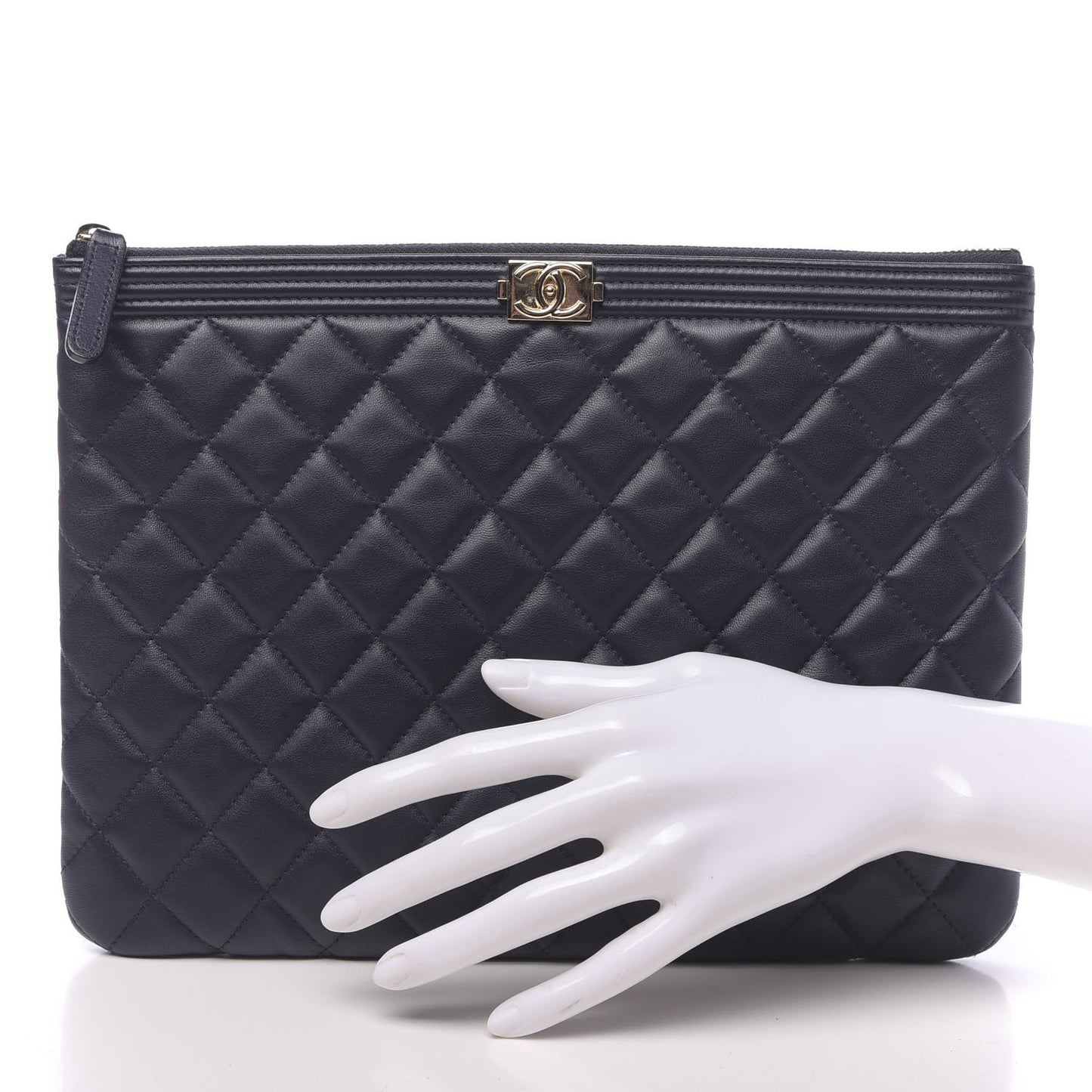 Lambskin Quilted Medium Boy Cosmetic Case Navy