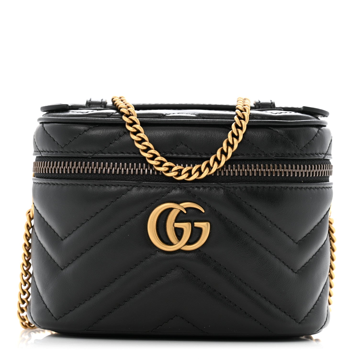 Gucci Calfskin Matelasse Chevron Mini GG Marmont Top Handle Bag Black 1 of 11
