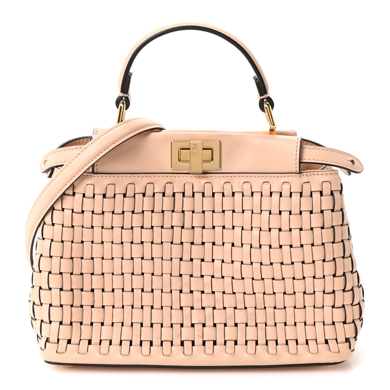 Fendi Vitello Grace Intreccio Mini Peekaboo Iconic Satchel Light Rose 1 of 9