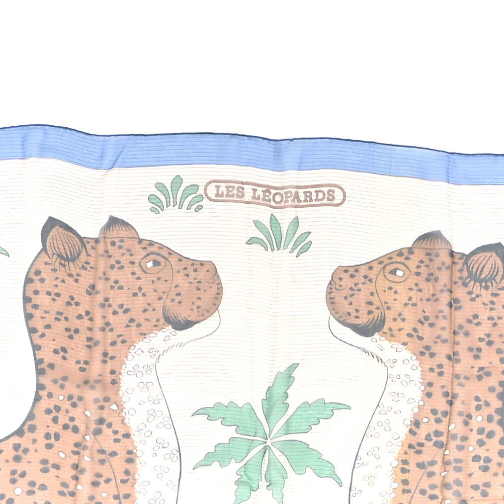 Hermes Silk Les Leopards Shawl 140 Bleu Lavande Marro 2 of 4