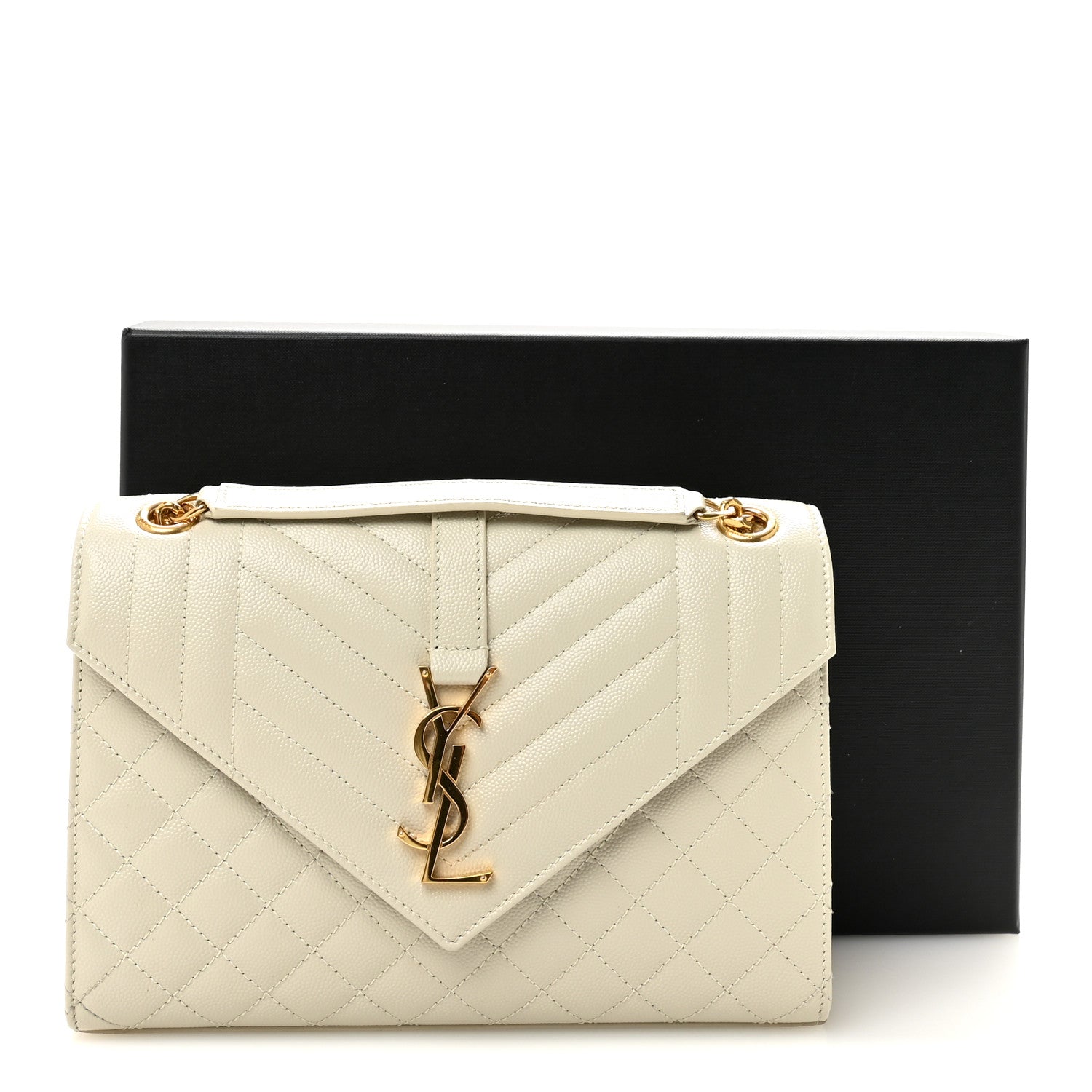 Saint Laurent Grain De Poudre Textured Mixed Matelasse Medium Triquilt Monogram Satchel Crema Soft 10 of 10