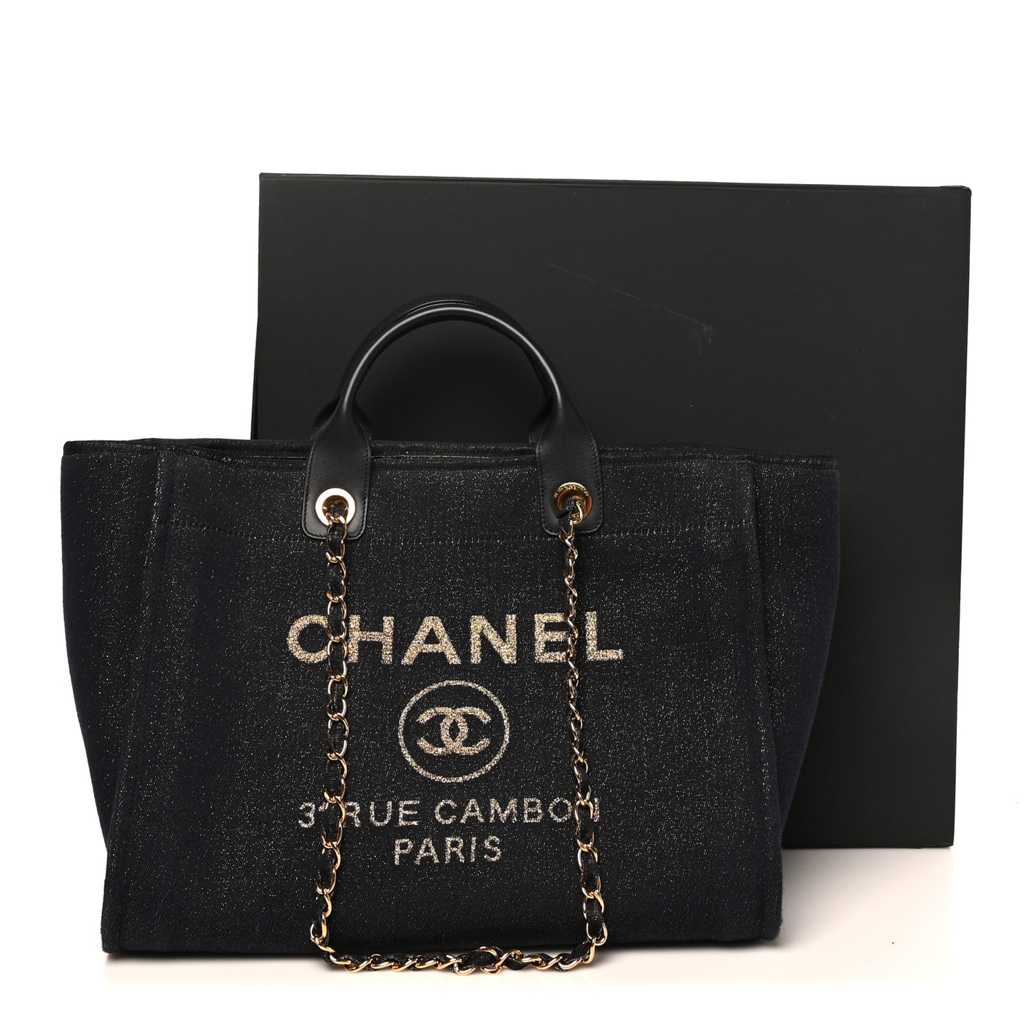 Lurex Canvas Medium Deauville Tote Navy Blue Gold