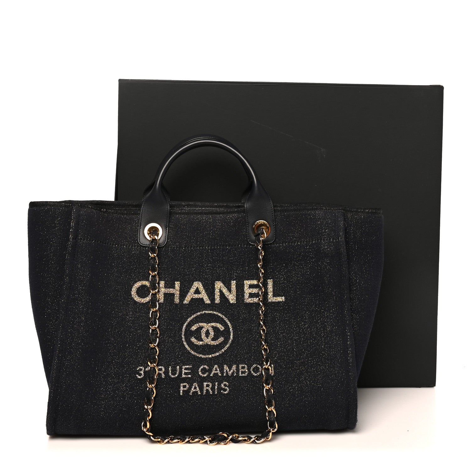 Chanel Lurex Canvas Medium Deauville Tote Navy Blue Gold 10 of 10