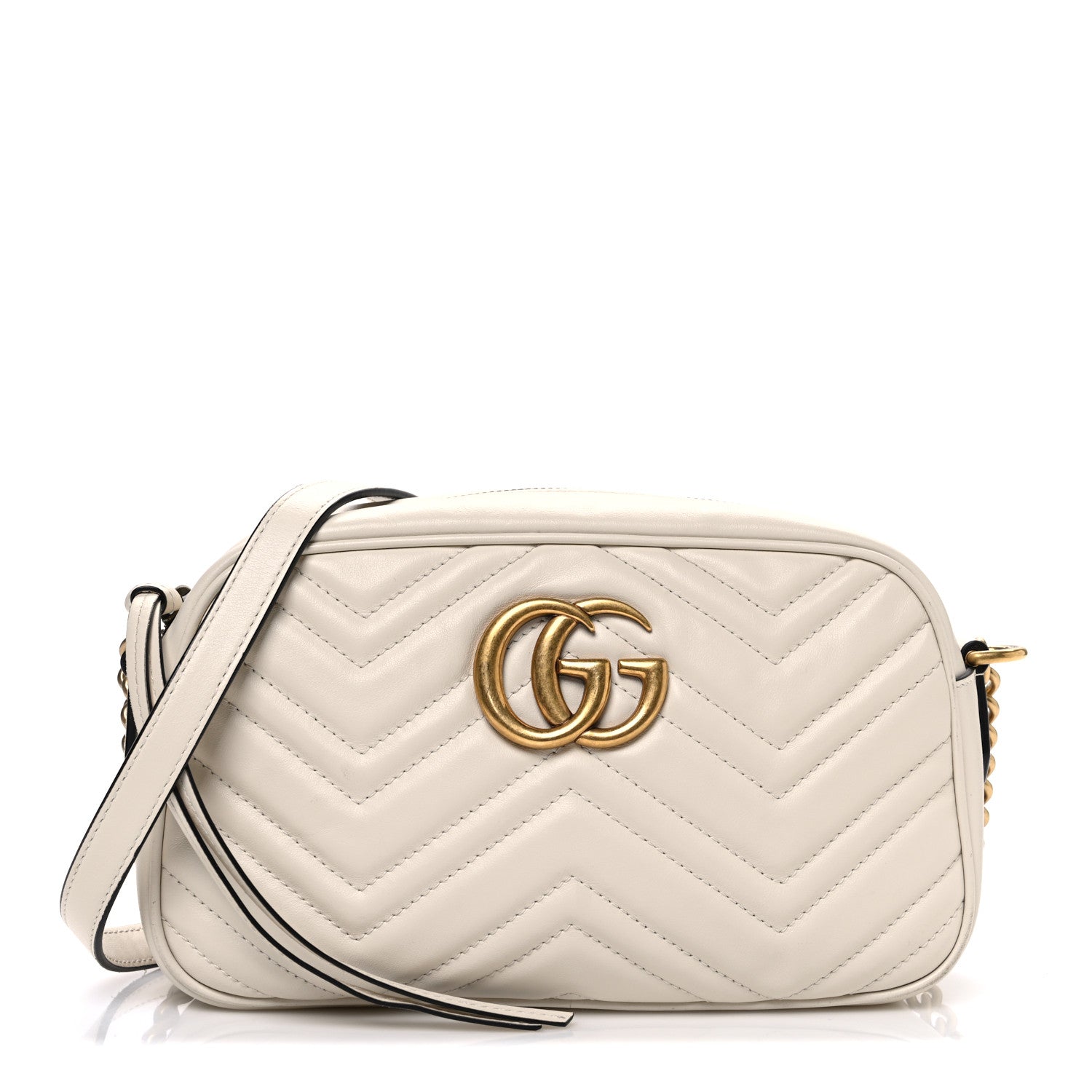 Gucci Calfskin Matelasse Small GG Marmont Chain Shoulder Bag White 1 of 12