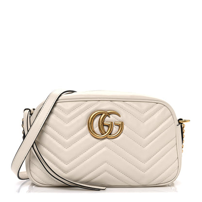 Gucci Calfskin Matelasse Small GG Marmont Chain Shoulder Bag White 1 of 12