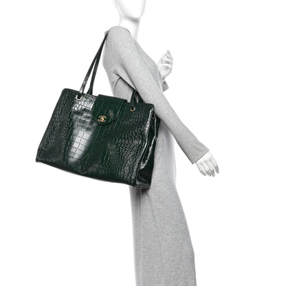 Chanel Calfskin Crocodile Embossed Large Shopping Bag Dark Green 2 of 10