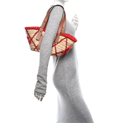 Loewe Embroidered Raffia Basket Tote Bag Natural Tan Red 2 of 11