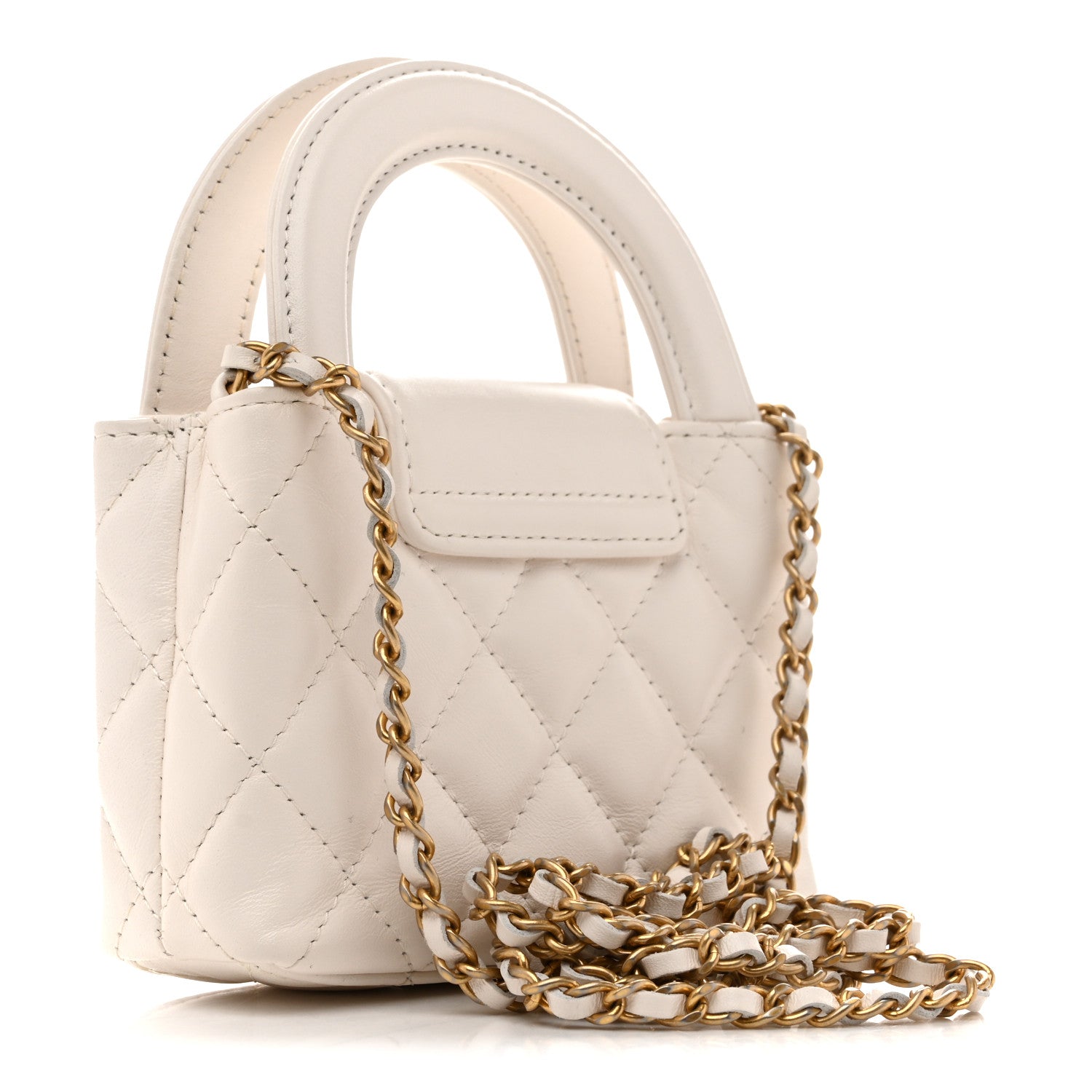 Chanel Shiny Aged Calfskin Quilted Mini Nano Kelly Shopper White 3 of 10