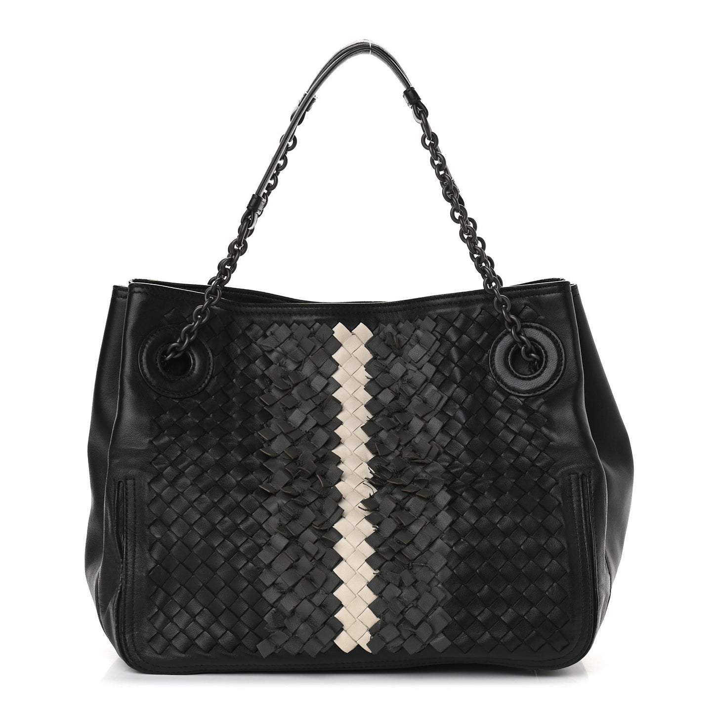 Nappa Intrecciato Frayed Accordion Shoulder Bag Black