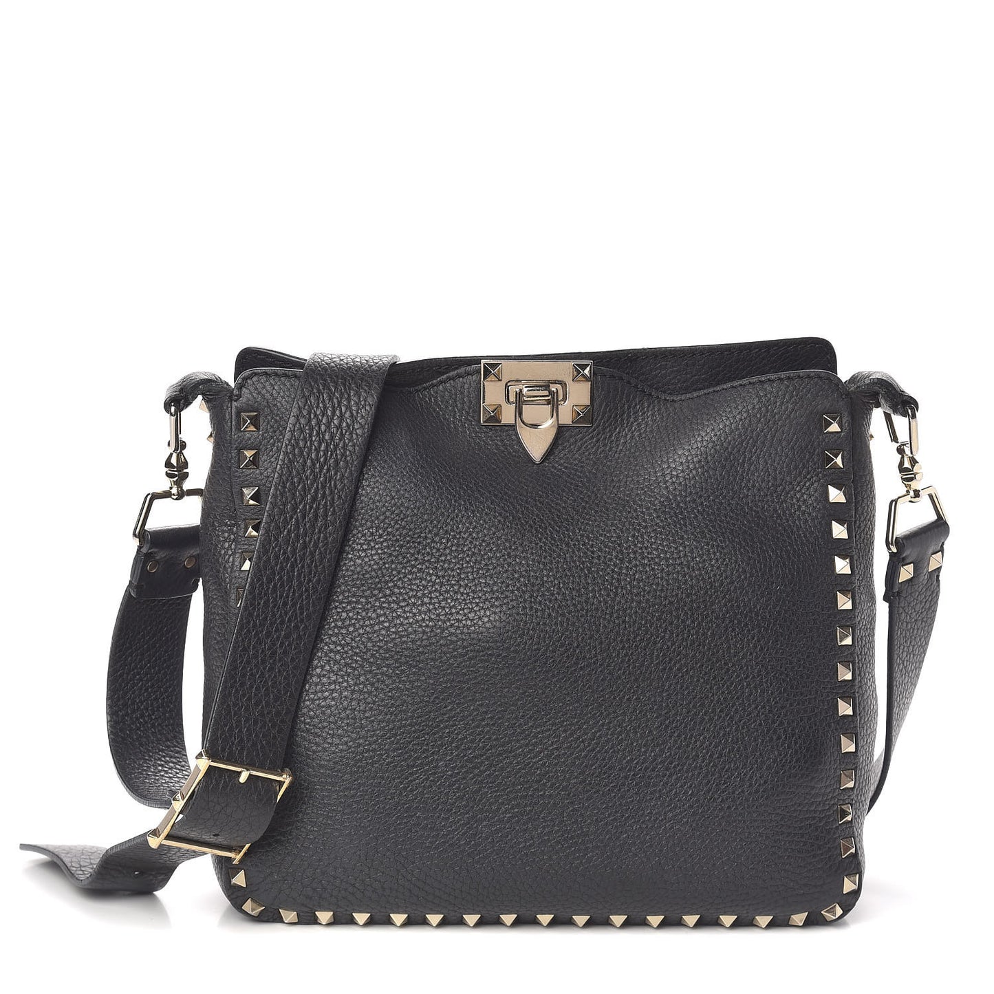 Pebbled Calfskin Small Rockstud Flip-Lock Messenger Bag Black
