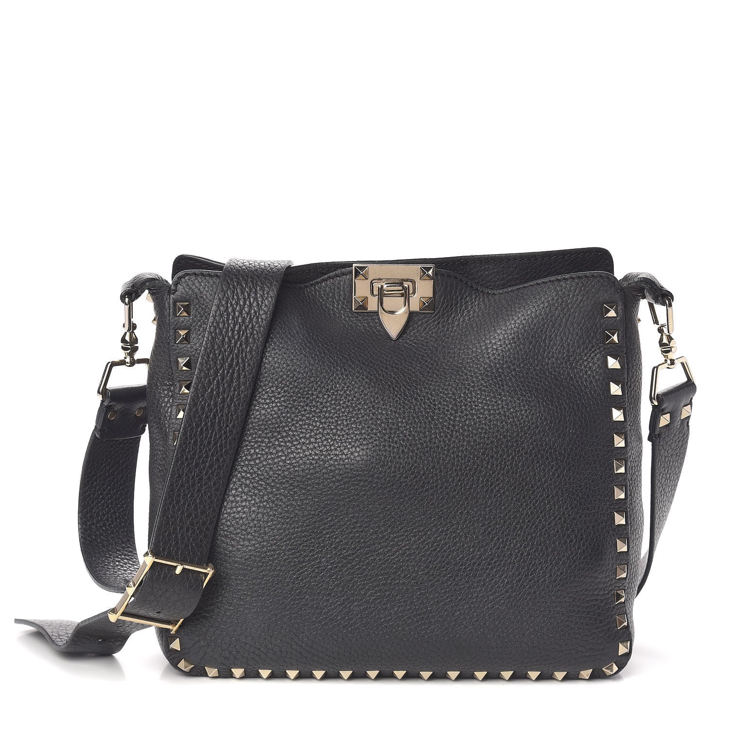 Valentino Garavani Pebbled Calfskin Small Rockstud Flip-Lock Messenger Bag Black 1 of 15