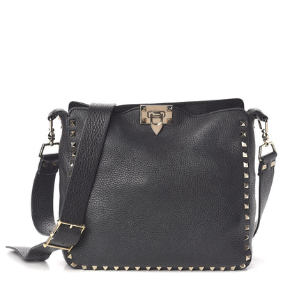 Valentino Garavani Pebbled Calfskin Small Rockstud Flip-Lock Messenger Bag Black 1 of 15