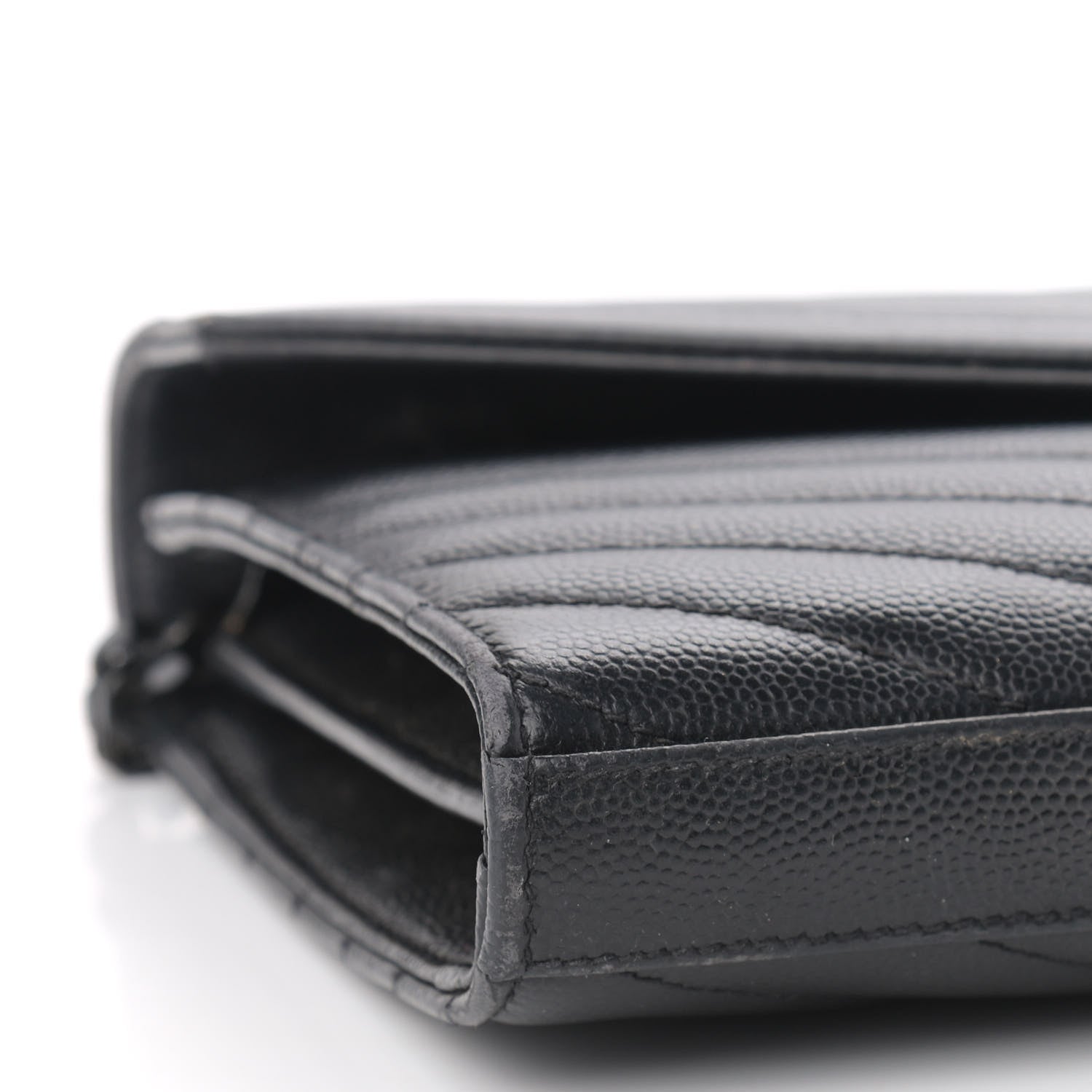 Saint Laurent Grain De Poudre Matelasse Chevron Monogram Chain Wallet Black 7 of 14