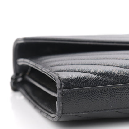 Saint Laurent Grain De Poudre Matelasse Chevron Monogram Chain Wallet Black 7 of 14