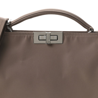Fendi Nylon Vitello Cover Logo Embossed Medium Peekaboo I SEE U Satchel Rope Milk Black 7 of 9