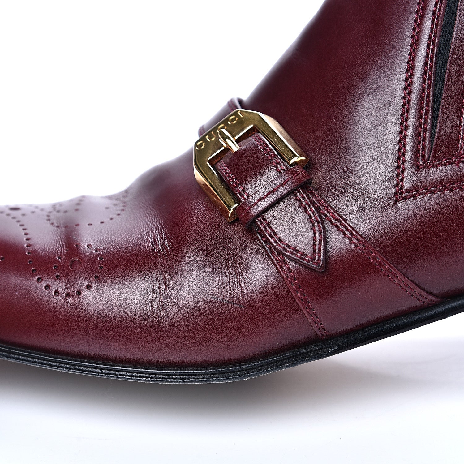 Gucci New Waxed Calfskin Womens G Medallion Toe Ankle Boots 37 Red Bordeaux 10 of 11